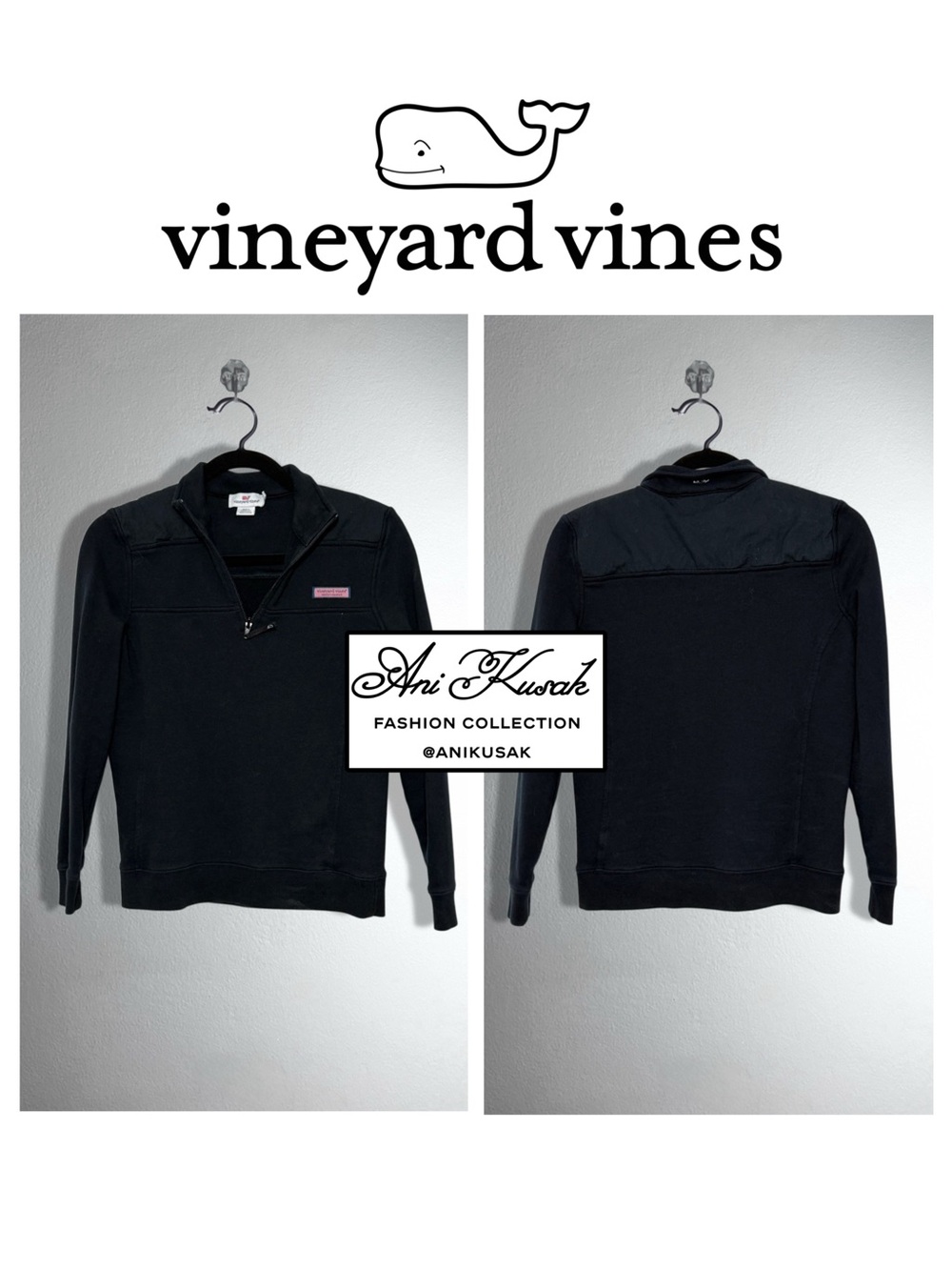 Vineyard Vines Women's Black Quarter-Zip Pullover Sweater